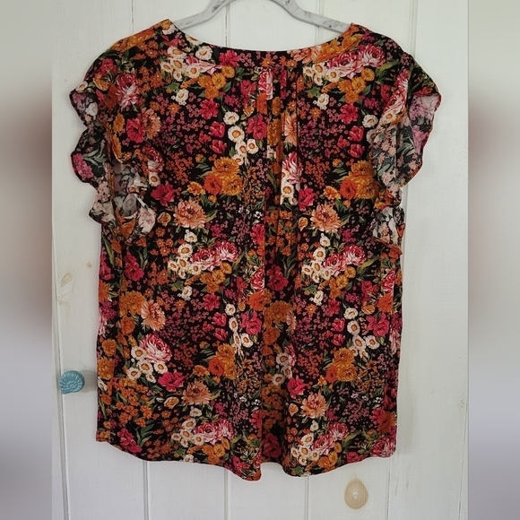 Autumn Floral Flutter Sleeve Rayon Blouse - Picture 3 of 7